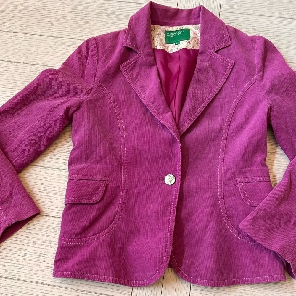 United Colors of Benetton pink light lined corduroy‎ jacket w/ silver button. M - Picture 10 of 11